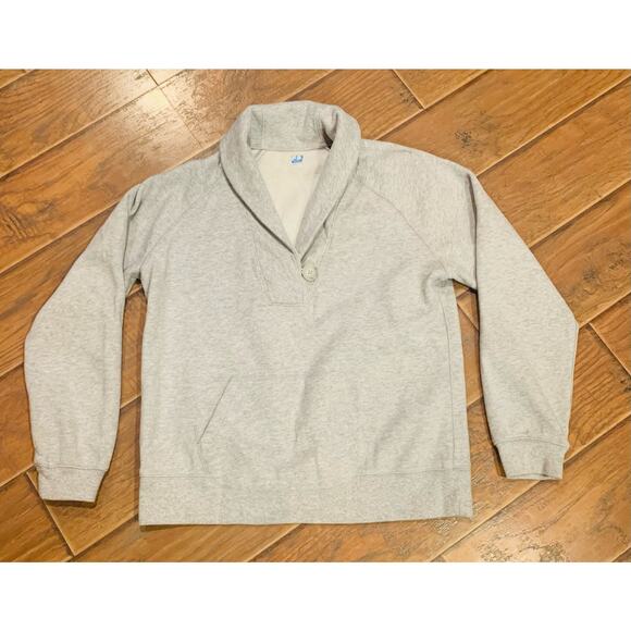 Vintage Sweatshirt Large Womens Gray Pullover Roll Collar Kangaroo Pocket Button - Picture 10 of 10